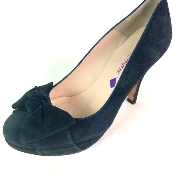 Vintage Italian Vera Cuoio (100% Genuine Leather) Suede Peep Toe Pumps - Picture 1 of 9